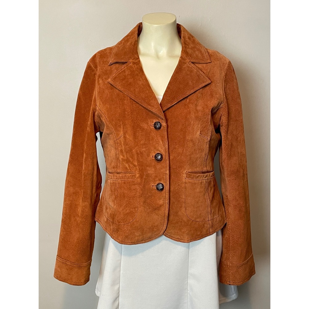 Wilsons Leather Vintage Suede Jacket Y2K Burnt Orange Lined Blazer Size L - Picture 2 of 9